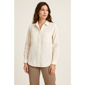 American Eagle Womens Oversized Linen Blend Top XL Ivory Minimalist Lagenlook